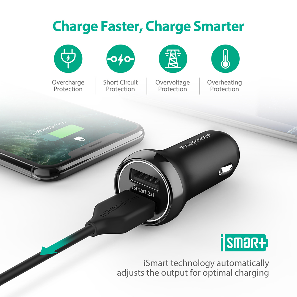 RAVPOWER 12W DUAL PORTS USB CAR CHARGER-BLACK- RP-PC085-22322 RAVPOWER 12W DUAL PORTS USB CAR CHARGER-BLACK- RP-PC085-22322