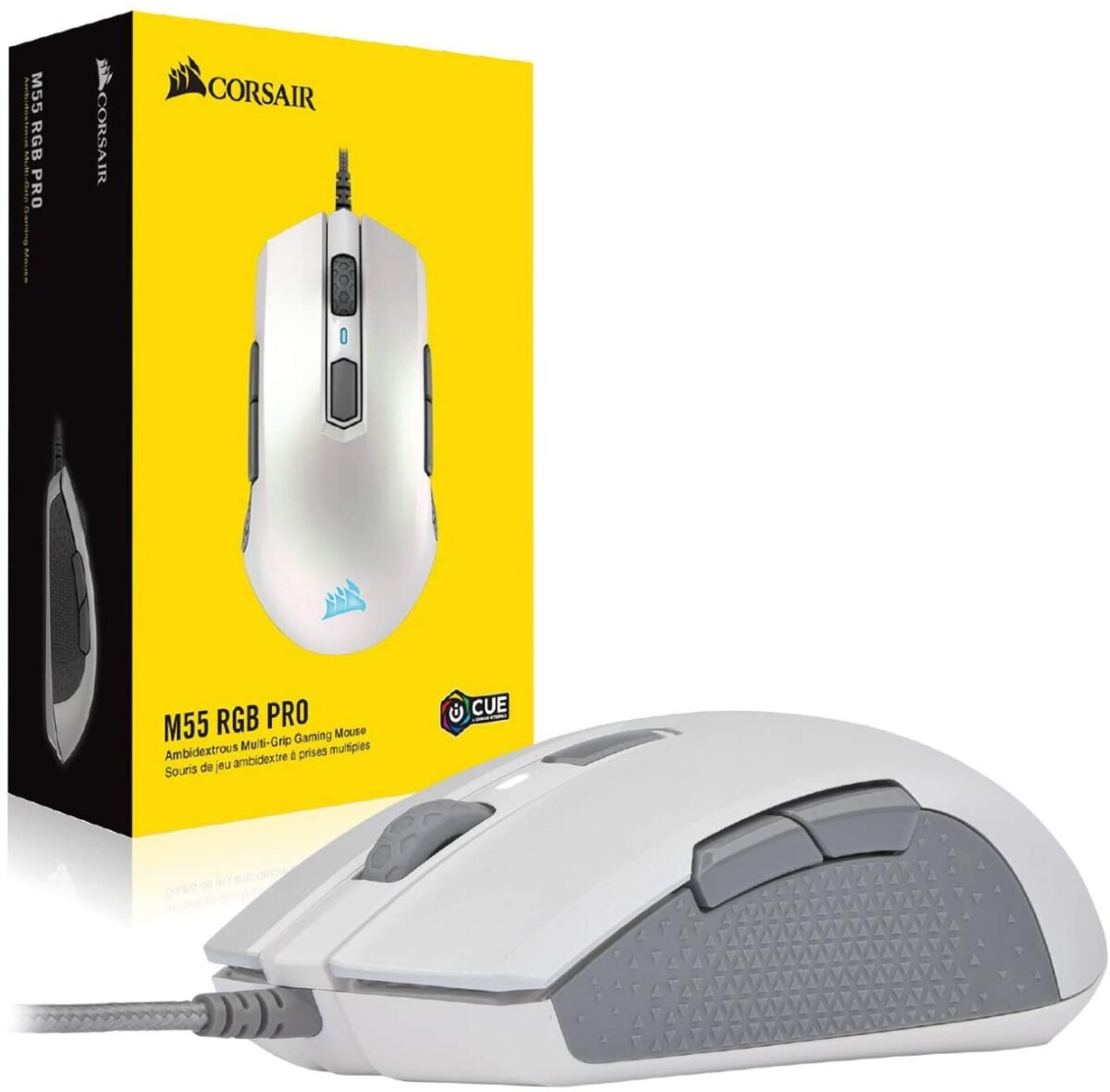 CORSAIR M55 RGB PRO AMBIDEXTROUS MULTI-GRIP GAMING MOUSE - WHITE-35056