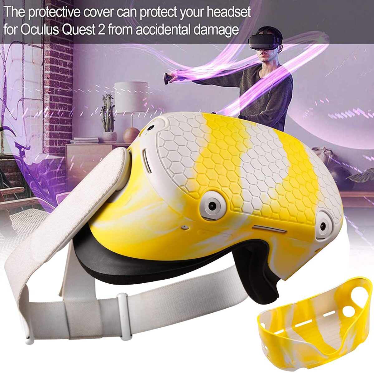 Oculus Quest 2 VR Shell Front Face Protector Cover Anti Scratch Anti Dust Anti Shock-Yellow White Mix-51099