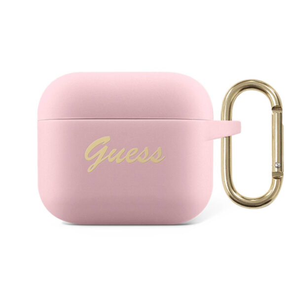 Guess Silicone Printed Script Case with Ring for Airpods 3 - Light Pink-0