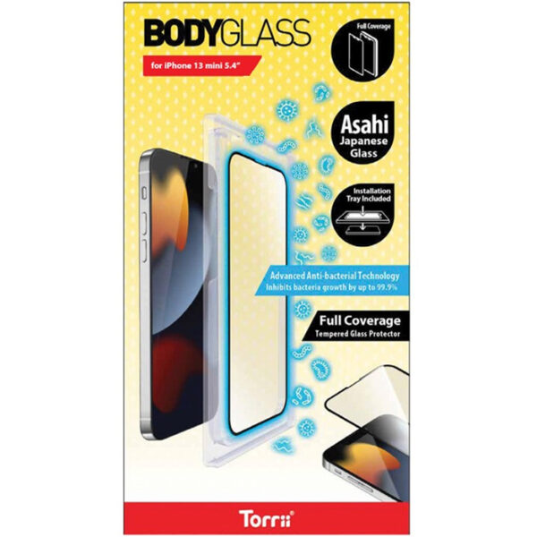 Torrii Bodyglass Screen Protector for iPhone 13 mini (5.4) Anti-bacterial Coating - Full Coverage Curved - Black-0