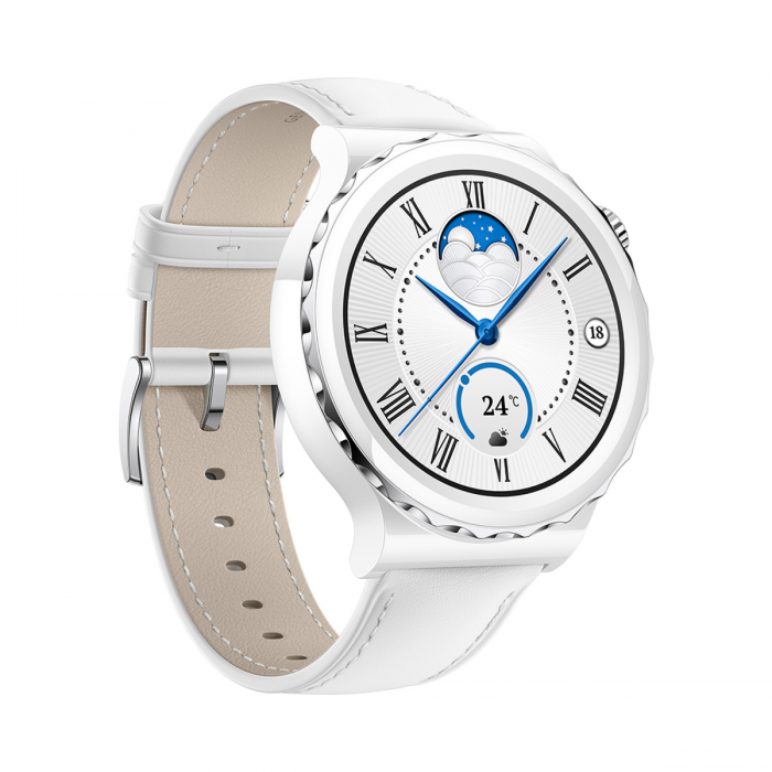 Huawei Watch GT3 Pro (FRIGGA-B19V) Smartwatch - White Leather Strap 43mm -0