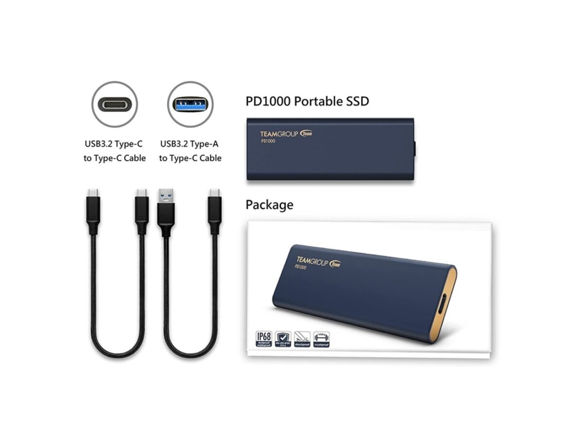 Teamgroup T-Force PD1000 1TB Aluminum SSD, USB-C, USB A 3.2 Gen 2-70156