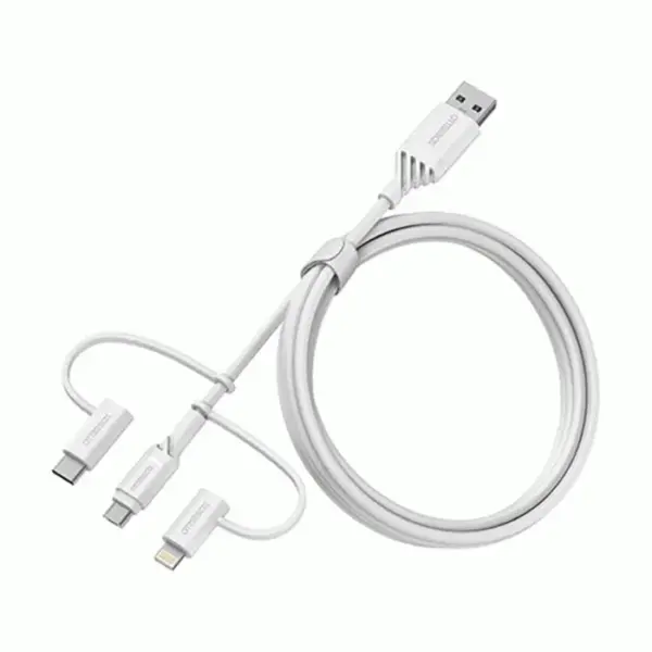 OtterBox 3 In 1 USB Cable USB A To Micro/Lightning/USB C Cable - White - 1m-0
