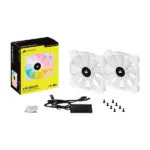 Corsair iCUE SP140 RGB ELITE Performance 140mm White PWM Fan - Dual Fan Kit with Lighting Node CORE-72668