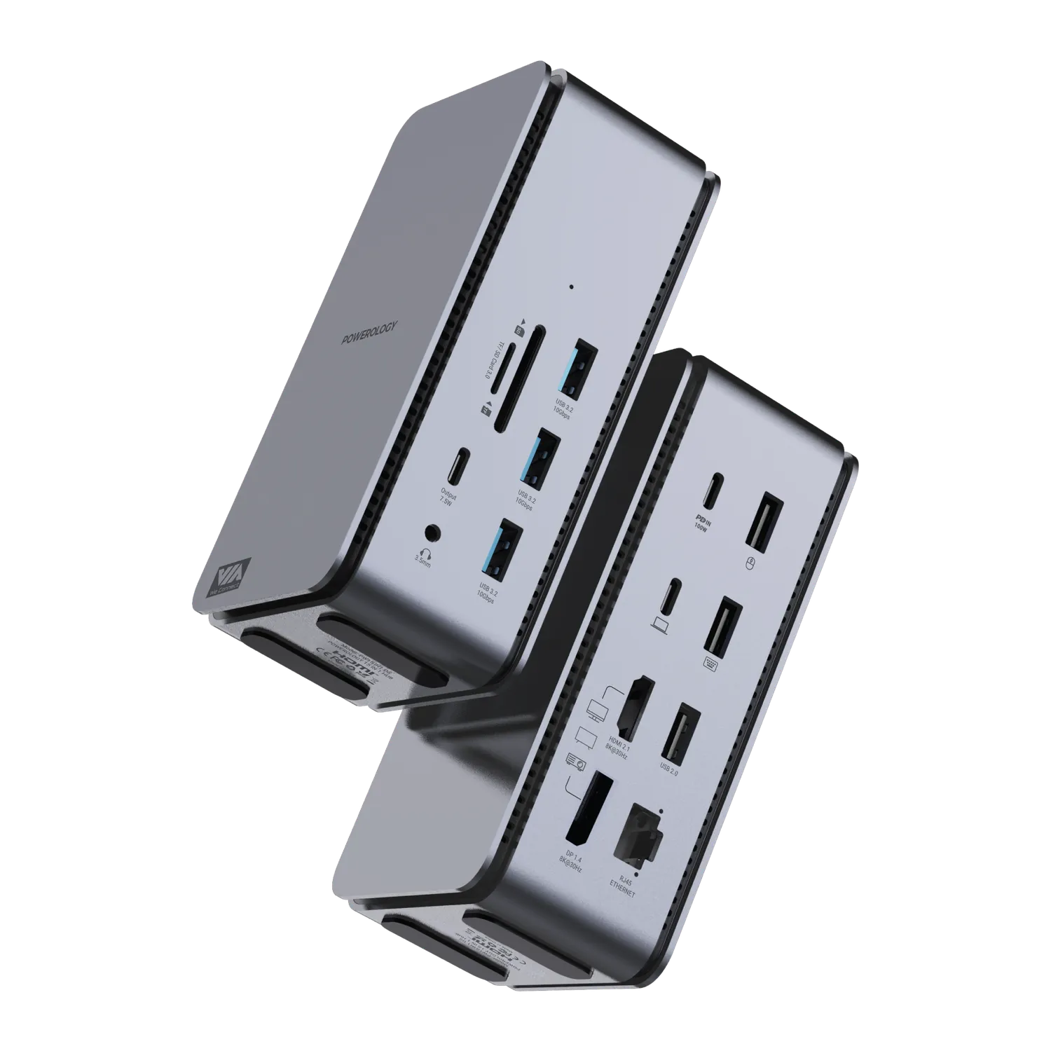 Powerology 15 In 1 Dual Dock Station PD100W  - Grey-72451 Powerology 15 In 1 Dual Dock Station PD100W - Grey-72451