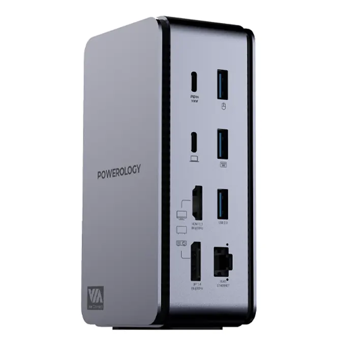Powerology 15 In 1 Dual Dock Station PD100W  - Grey-0 Powerology 15 In 1 Dual Dock Station PD100W - Grey-0