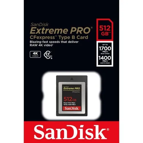 SANDISK 512GB EXTREME PRO CFEXPRESS CARD TYPE B 1700 / 1400 MB/S-77349 SANDISK 512GB EXTREME PRO CFEXPRESS CARD TYPE B 1700 / 1400 MB/S-77349