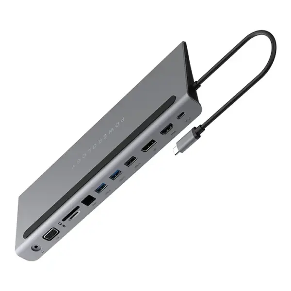 Powerology 11 in 1 Multi-Display USB-C Hub & Laptop Stand 100W - Grey-0