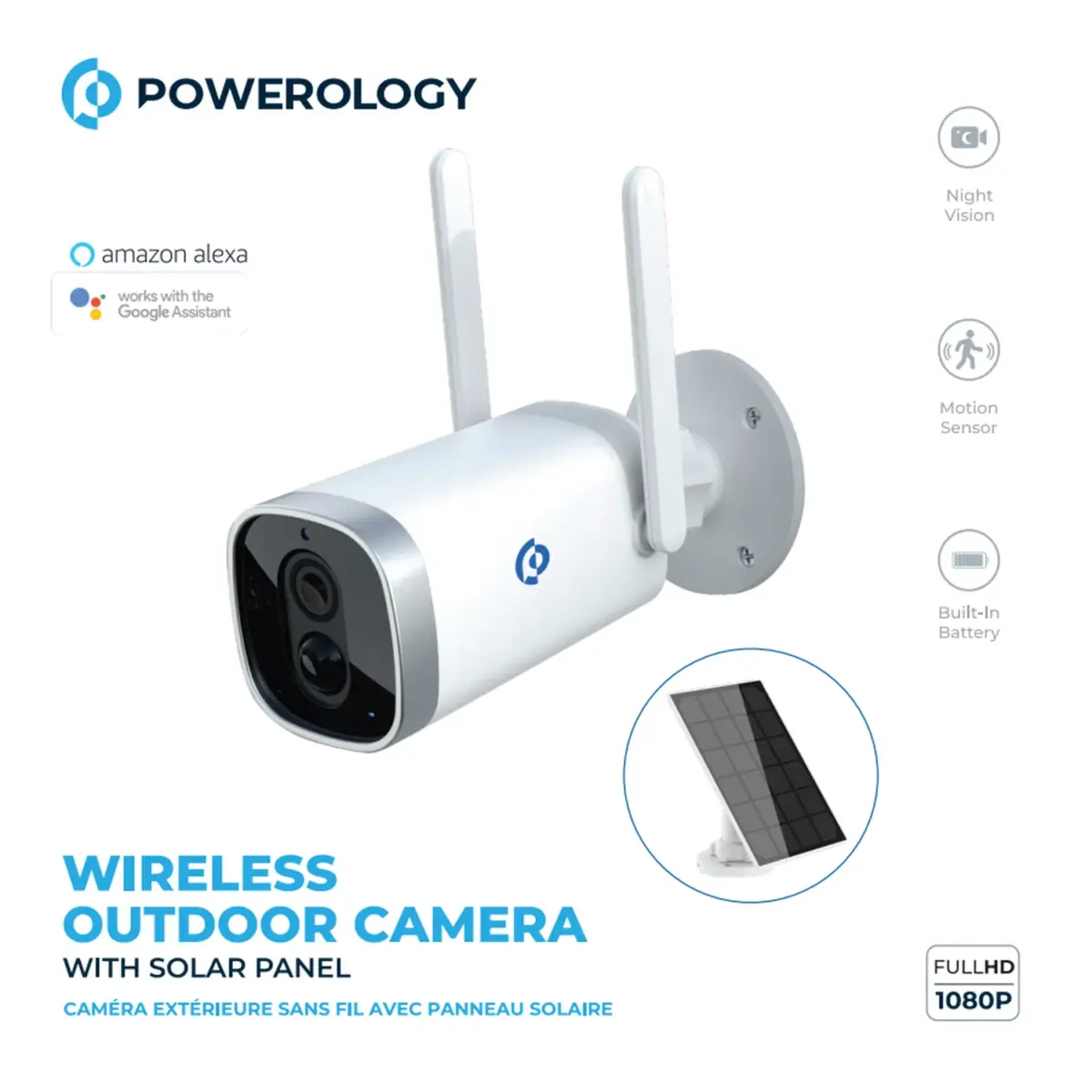 Powerology Wireless Outdoor Camera with Solar Panel - White-79795