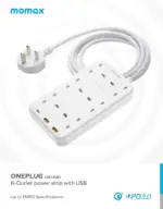 Momax ONEPLUG 6-OutLet Power Strip With USB (US12UK) - White-83507