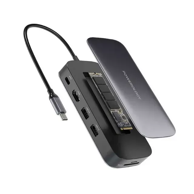 Powerology 256GB USB-C Hub & SSD Drive All-In-One Connectivity Storage - PD 100W  - Grey-90378 Powerology 256GB USB-C Hub & SSD Drive All-In-One Connectivity Storage - PD 100W - Grey-90378
