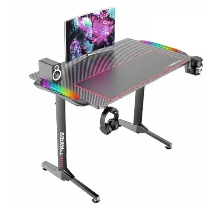Twisted Minds T Shaped Carbon Fiber Texture RGB Gaming Desk - (Dimension:110 cm x 60 cm x 75 cm)-thumbnail Twisted Minds T Shaped Carbon Fiber Texture RGB Gaming Desk - (Dimension:110 cm x 60 cm x 75 cm)-thumbnail