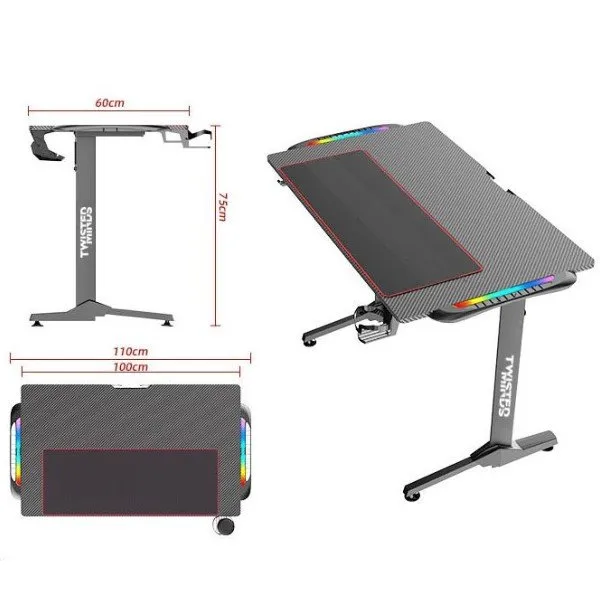 Twisted Minds T Shaped Carbon Fiber Texture RGB Gaming Desk - (Dimension:110 cm x 60 cm x 75 cm)-92133 Twisted Minds T Shaped Carbon Fiber Texture RGB Gaming Desk - (Dimension:110 cm x 60 cm x 75 cm)-92133