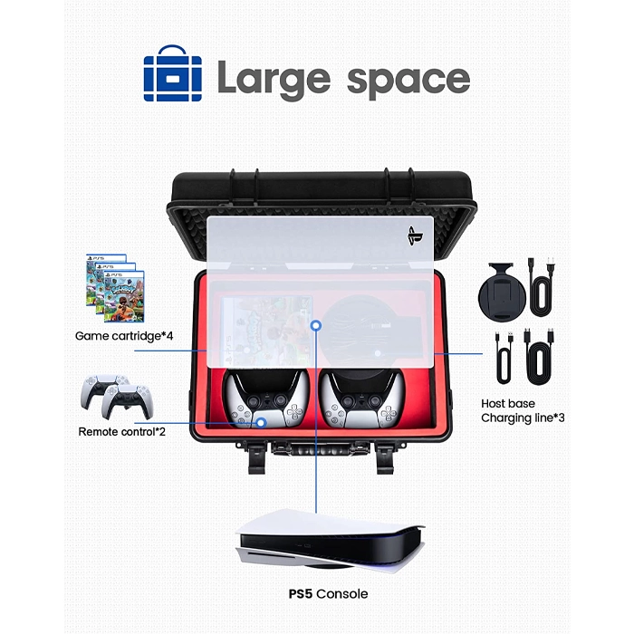 Devaso Hard Shell Travel Waterproof Case for Playstation 5 Console, Controllers, Games and Accessories - Black-95200 Devaso Hard Shell Travel Waterproof Case for Playstation 5 Console, Controllers, Games and Accessories - Black-95200