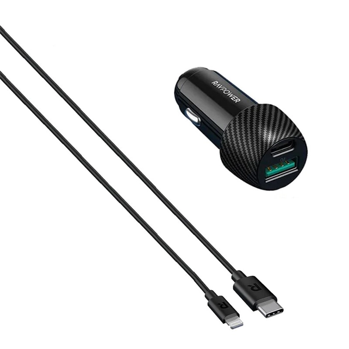 RAVPower RP-VC031 PD 44 Watts Car Charger + 1 m Cable Combo - Black-0 RAVPower RP-VC031 PD 44 Watts Car Charger + 1 m Cable Combo - Black-0