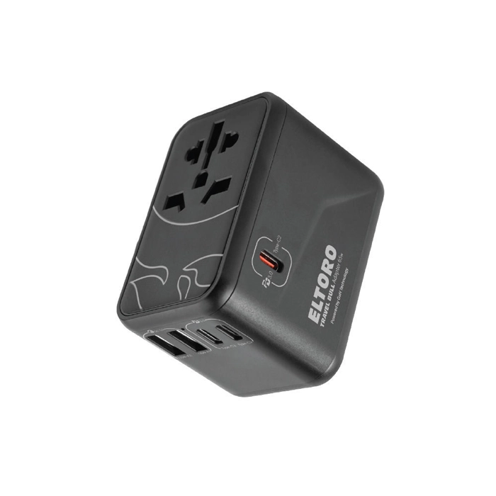 Eltoro 65W Travel Bull Adapter PD GaN Tech USB-A 2 Ports/USB-C 3 Ports - Black-0