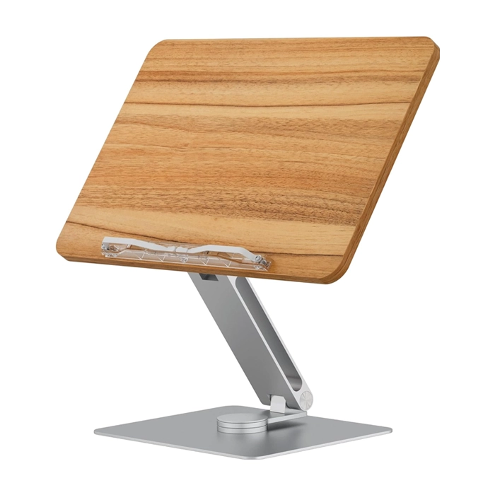 Rotatable 360° Adjustable Book Tablet & Laptop Stand Holder - Wood Brown Aluminum Body-0