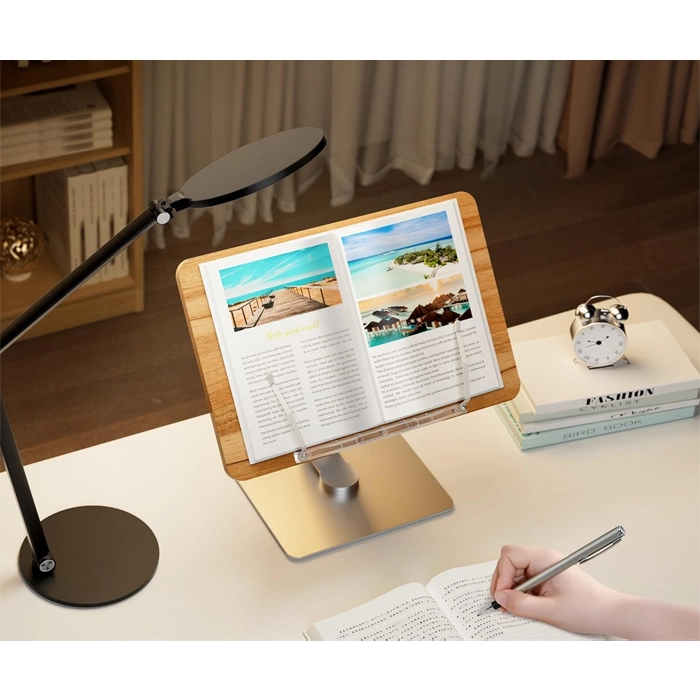 Rotatable 360° Adjustable Book Tablet & Laptop Stand Holder - Wood Brown Aluminum Body-104201 Rotatable 360° Adjustable Book Tablet & Laptop Stand Holder - Wood Brown Aluminum Body-104201