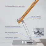 Rotatable 360° Adjustable Book Tablet & Laptop Stand Holder - Wood Brown Aluminum Body-104198