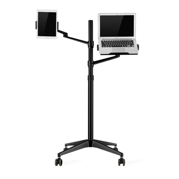 Multifunction Computer Floor Stand For Laptop/tablet/phone Holder Height/angle Adjustable With Wheel Aluminum Up-9l - Black-0