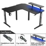 Gamvity Gaming Corner Modern L Shaped Computer Desk (140/130x60x73)cm - Black Tr-l-107036