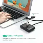 Ugreen 4 Port Usb 3.0 Hub With Type-c Adapter 1m - Black-106226
