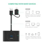 Ugreen 4 Port Usb 3.0 Hub With Type-c Adapter 1m - Black-106228