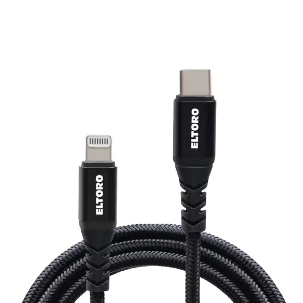 Eltoro Kevlar Cable Usb-c To Lightning 1m With Nylon Pp Yarn Jacket - Black-0