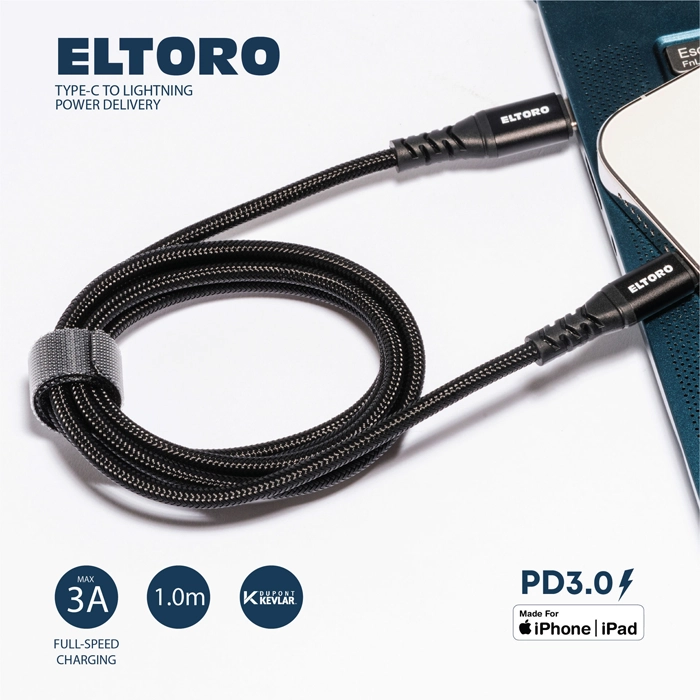 Eltoro Kevlar Cable Usb-c To Lightning 1m With Nylon Pp Yarn Jacket - Black-106523 Eltoro Kevlar Cable Usb-c To Lightning 1m With Nylon Pp Yarn Jacket - Black-106523