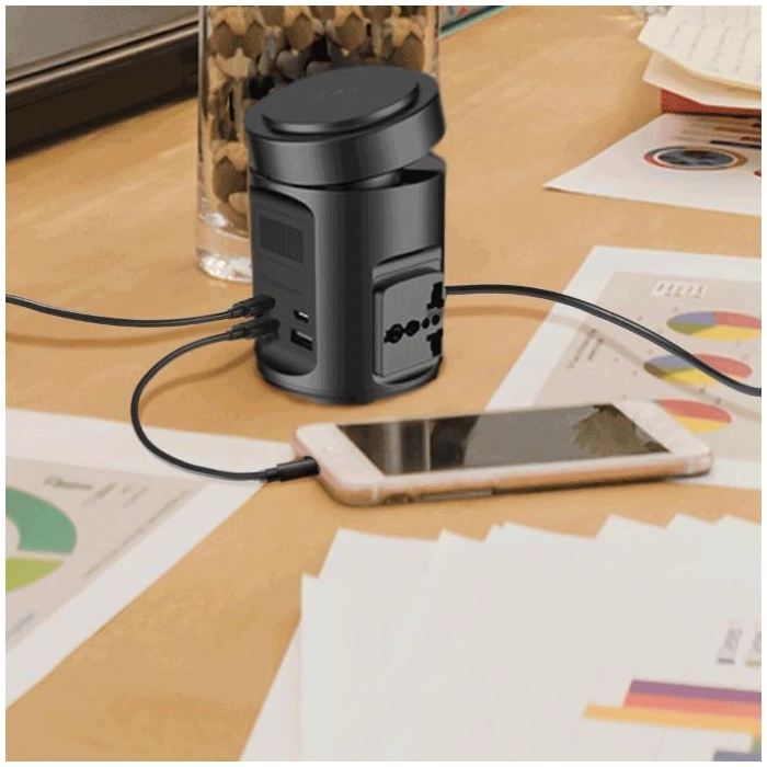 Powerology Magsafe Power Hub Pd 65w 2x Universal Sockets 2200w - Black-106821 Powerology Magsafe Power Hub Pd 65w 2x Universal Sockets 2200w - Black-106821