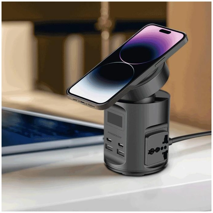 Powerology Magsafe Power Hub Pd 65w 2x Universal Sockets 2200w - Black-106822 Powerology Magsafe Power Hub Pd 65w 2x Universal Sockets 2200w - Black-106822