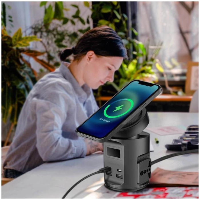 Powerology Magsafe Power Hub Pd 65w 2x Universal Sockets 2200w - Black-106823 Powerology Magsafe Power Hub Pd 65w 2x Universal Sockets 2200w - Black-106823