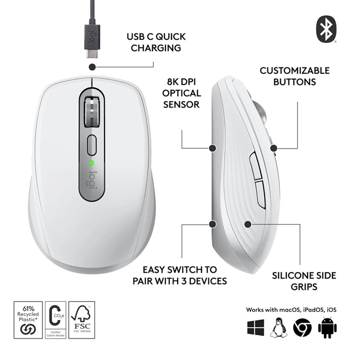 Logitech Mx Anywhere 3s Mouse - Pale Grey-107688 Logitech Mx Anywhere 3s Mouse - Pale Grey-107688