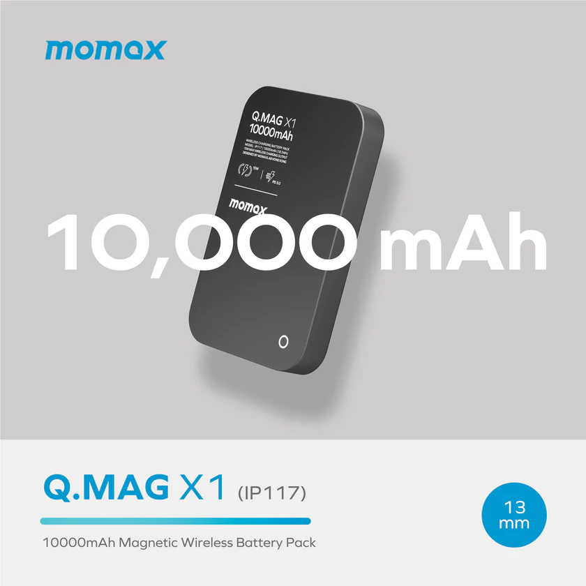 Momax Q.mag X1 10000mah Wireless Battery Pack - Titanium-110333 Momax Q.mag X1 10000mah Wireless Battery Pack - Titanium-110333