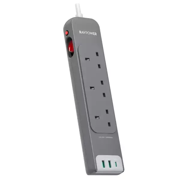 Ravpower Rp-pc1038 3 Outlets Power Strip Gray Uk Version 3m With Usb Port-0