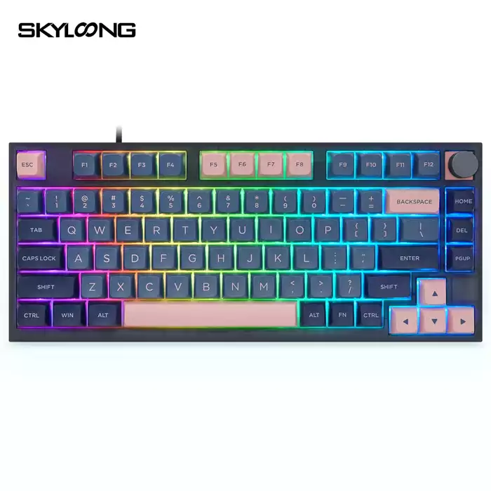 Skyloong Gk75 Wired - Blue-pink (Mechanical & Hot-swappable Knob) Gaming Keyboard (Switch Red) (English)-0