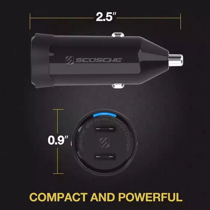 Scosche Powervolt Pd60 Dual-port Usb-c Car Charger-113720 Scosche Powervolt Pd60 Dual-port Usb-c Car Charger-113720