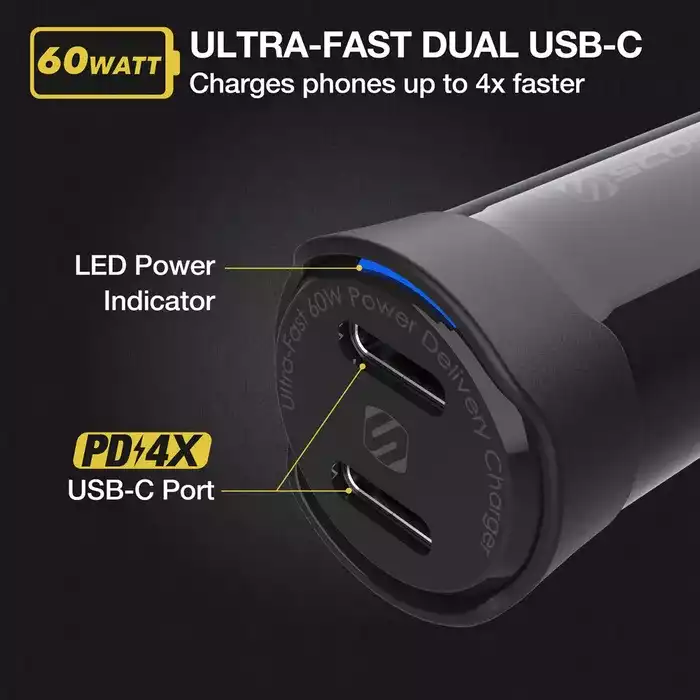 Scosche Powervolt Pd60 Dual-port Usb-c Car Charger-113721 Scosche Powervolt Pd60 Dual-port Usb-c Car Charger-113721
