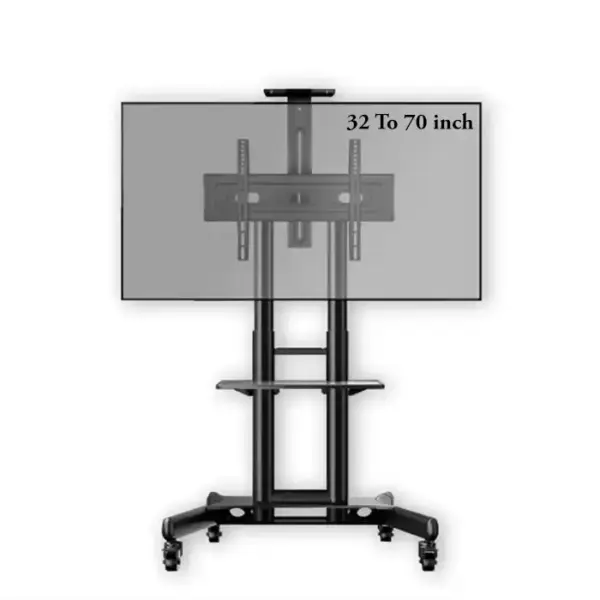 Gamvity Trolley With Wheels Adjustable Height Mobile Tv Mount Stand Height Adjustable Lcd Screen Floor Stand Carts With Dvd Shelf (32-70inch)-0