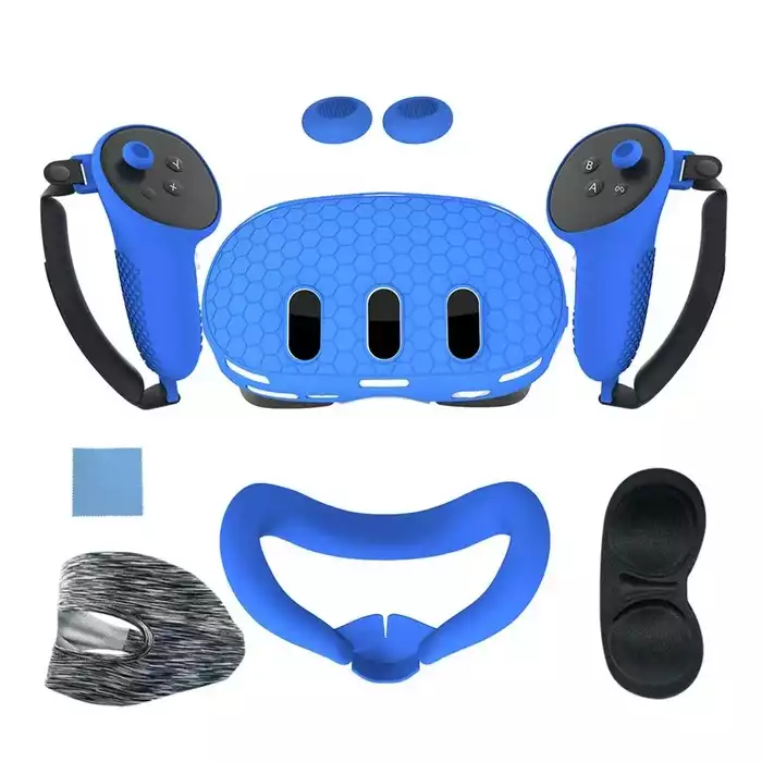 Silicone Kit 7 In 1 For Meta Quest 3 With Pp Bag - Blue-0