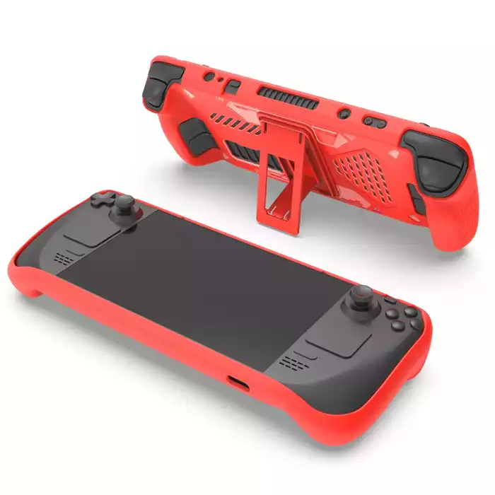 Anti Slip Protective Case With Stand For Steam Deck Console - Red-115453 Anti Slip Protective Case With Stand For Steam Deck Console - Red-115453