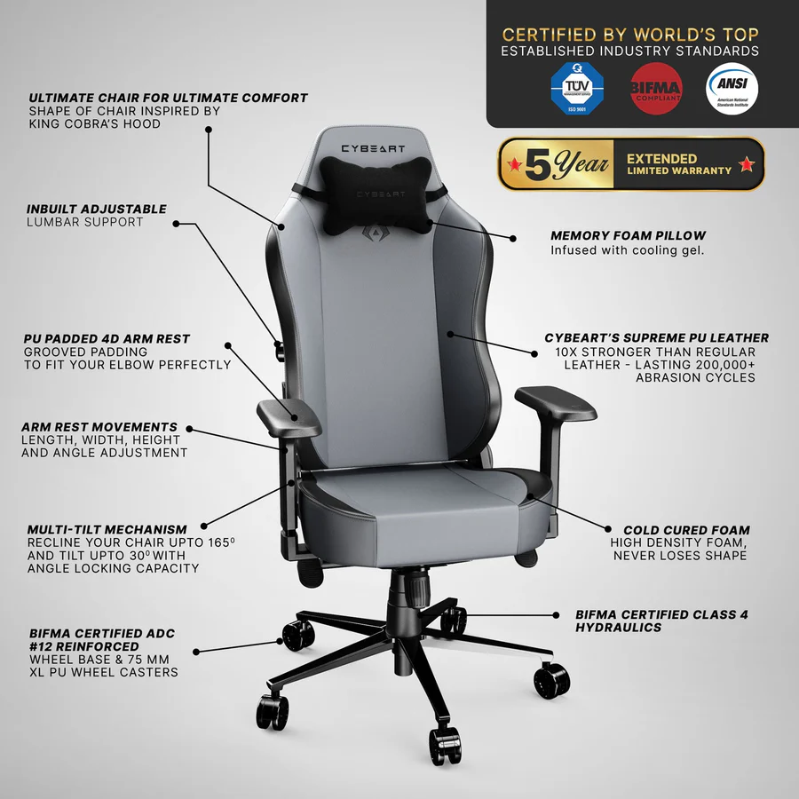 Cybeart Apex Series Gaming Chair - X11 Gray-115526 Cybeart Apex Series Gaming Chair - X11 Gray-115526