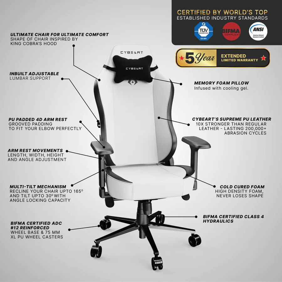 Cybeart Apex Series Gaming Chair - Arctic White-115556 Cybeart Apex Series Gaming Chair - Arctic White-115556