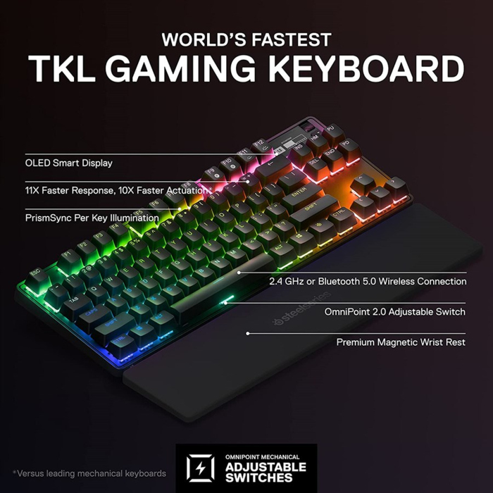 Steelseries Apex Pro Tkl Wireless (2023) Wireless Tenkeyless Esports Gaming Keyboard Omnipoint 2.0 Adjustable Switches - Black (Us English)-117107 Steelseries Apex Pro Tkl Wireless (2023) Wireless Tenkeyless Esports Gaming Keyboard Omnipoint 2.0 Adjustable Switches - Black (Us English)-117107