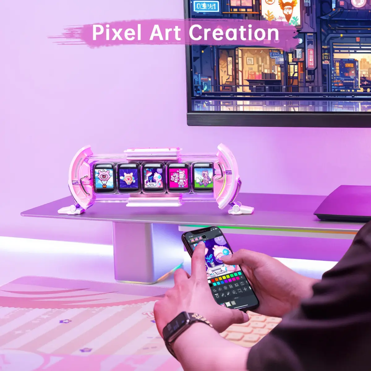 Divoom Times Gate | Pixel Art Informative Display - Pink-117698