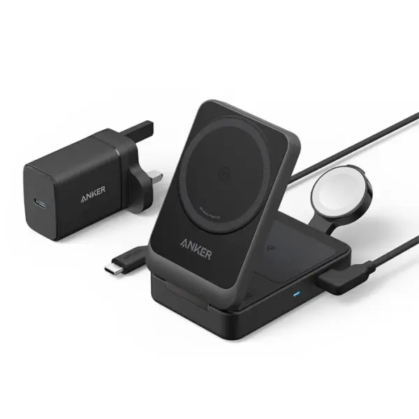 Anker Maggo Wireless Charging Station (15w Foldable 3-in-1) With Charger And Usb-c Cable-0
