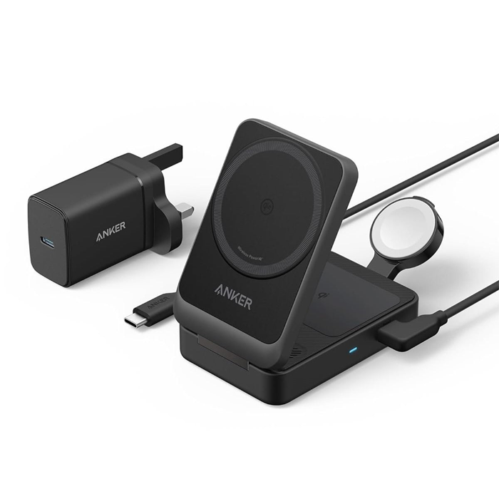 Anker Maggo Wireless Charging Station (15w Foldable 3-in-1) With Charger And Usb-c Cable-0