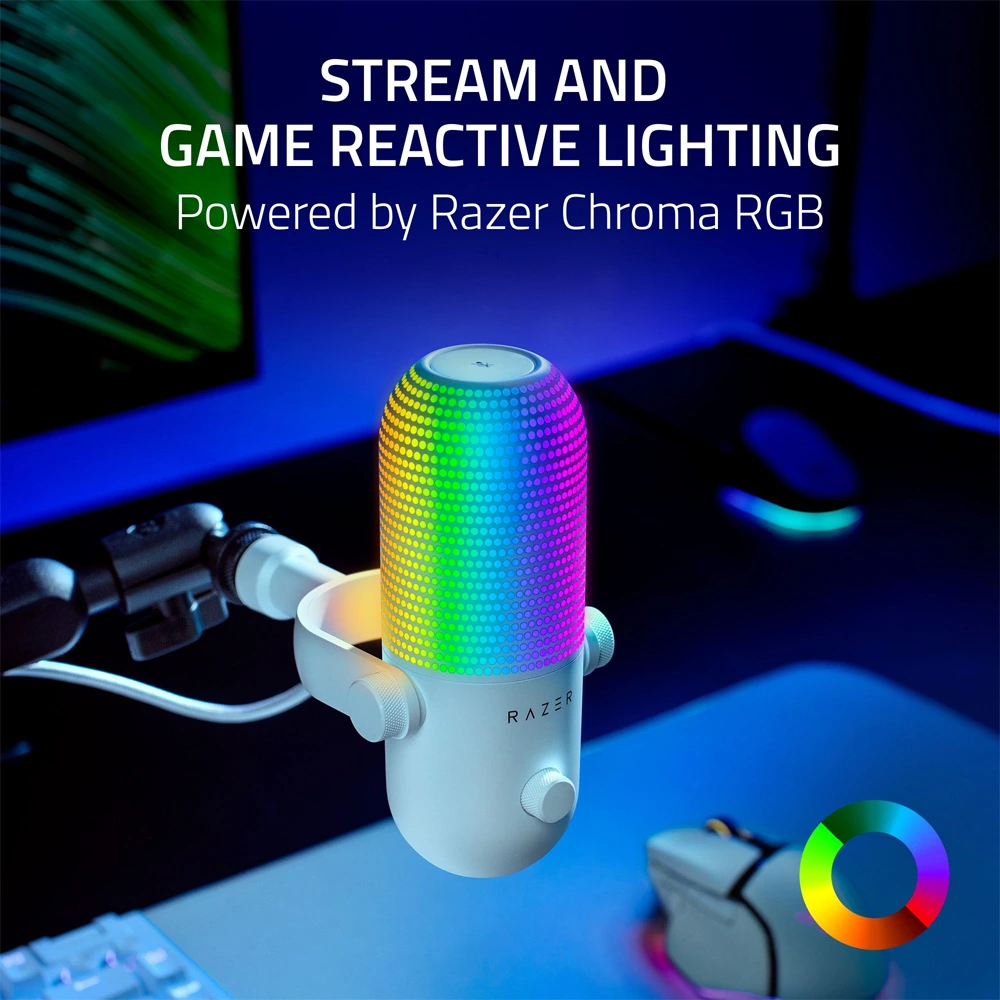Razer Seiren V3 Chroma Rgb Usb Microphone With Tap-to-mute, Supercardioid Condenser Mic - White-122278 Razer Seiren V3 Chroma Rgb Usb Microphone With Tap-to-mute, Supercardioid Condenser Mic - White-122278