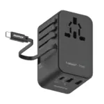Momax World+ 3-ports Travel Charger Built-in Usb-c Cable (Gan 70w) - Black-0